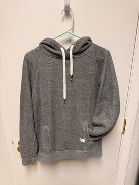 Gray Hooded Knit Sweater with Drawstring
